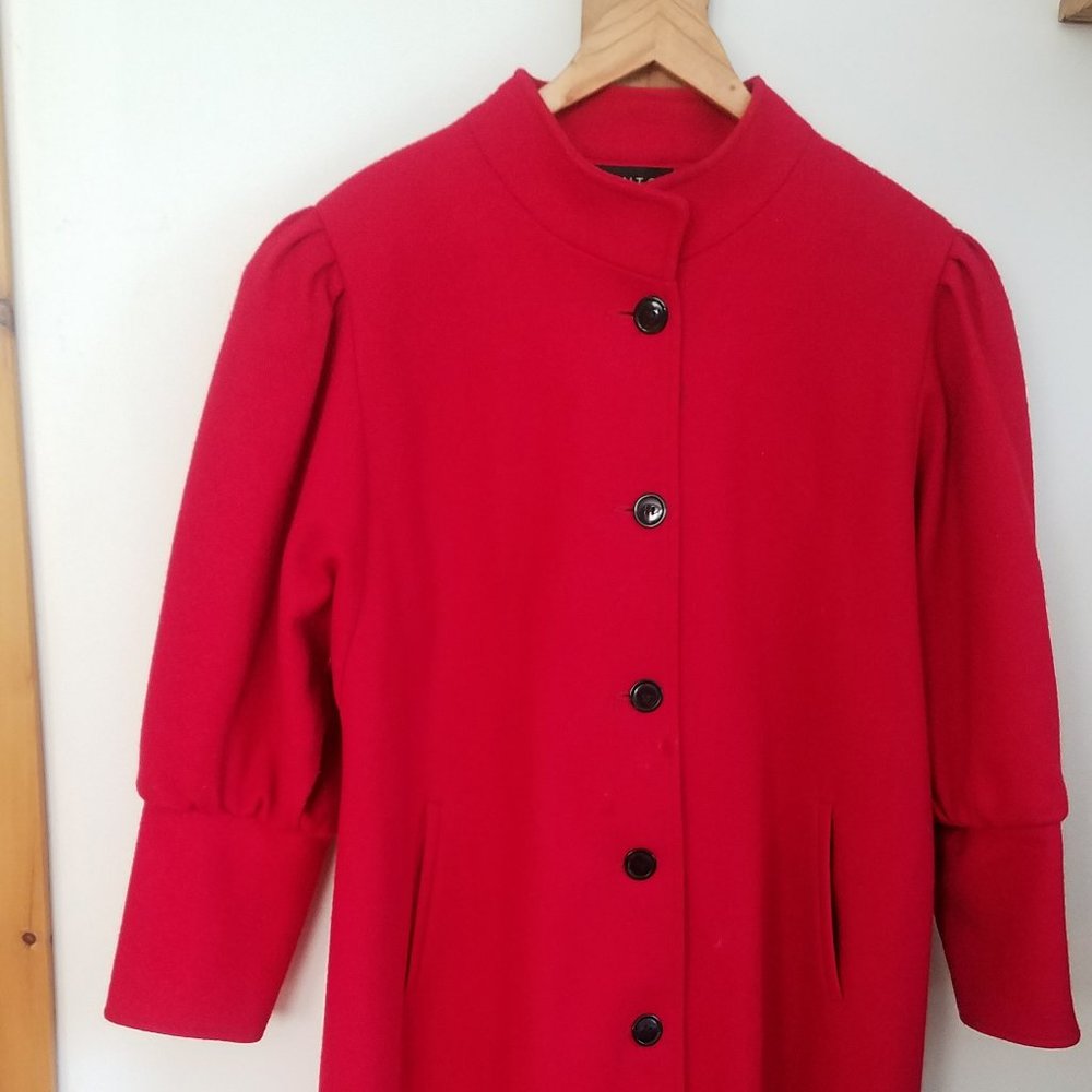 Long Red Wool Coat- by KOMATORI- med/lrg